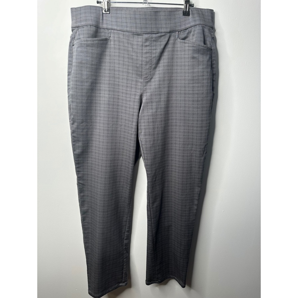 Intro Love The Fit Grey Windowpane Plaid Pull On Stretch Pants Womens 16W